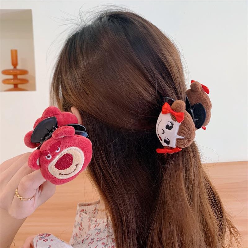 Kẹp Tóc Hình Chú Gấu / Dâu Tây Bằng Lông Nhung Dễ Thương Xinh