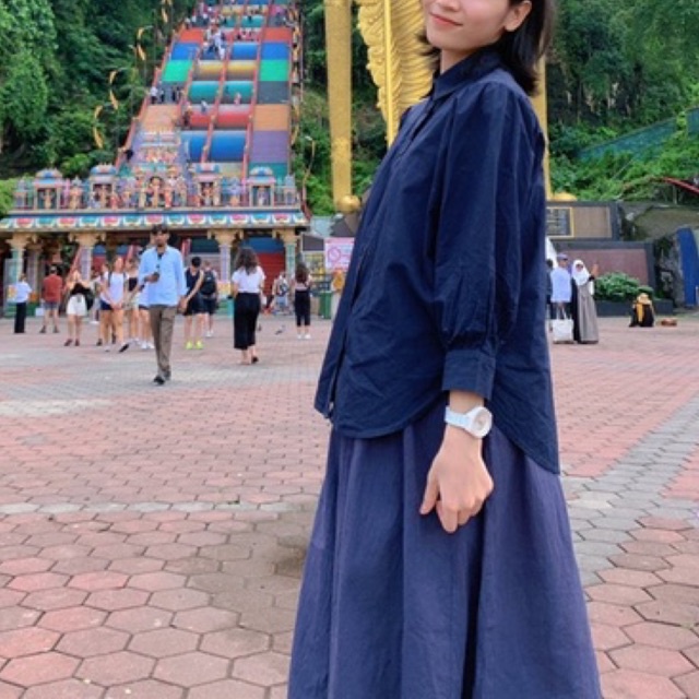 Sơ mi tay bồng xanh than