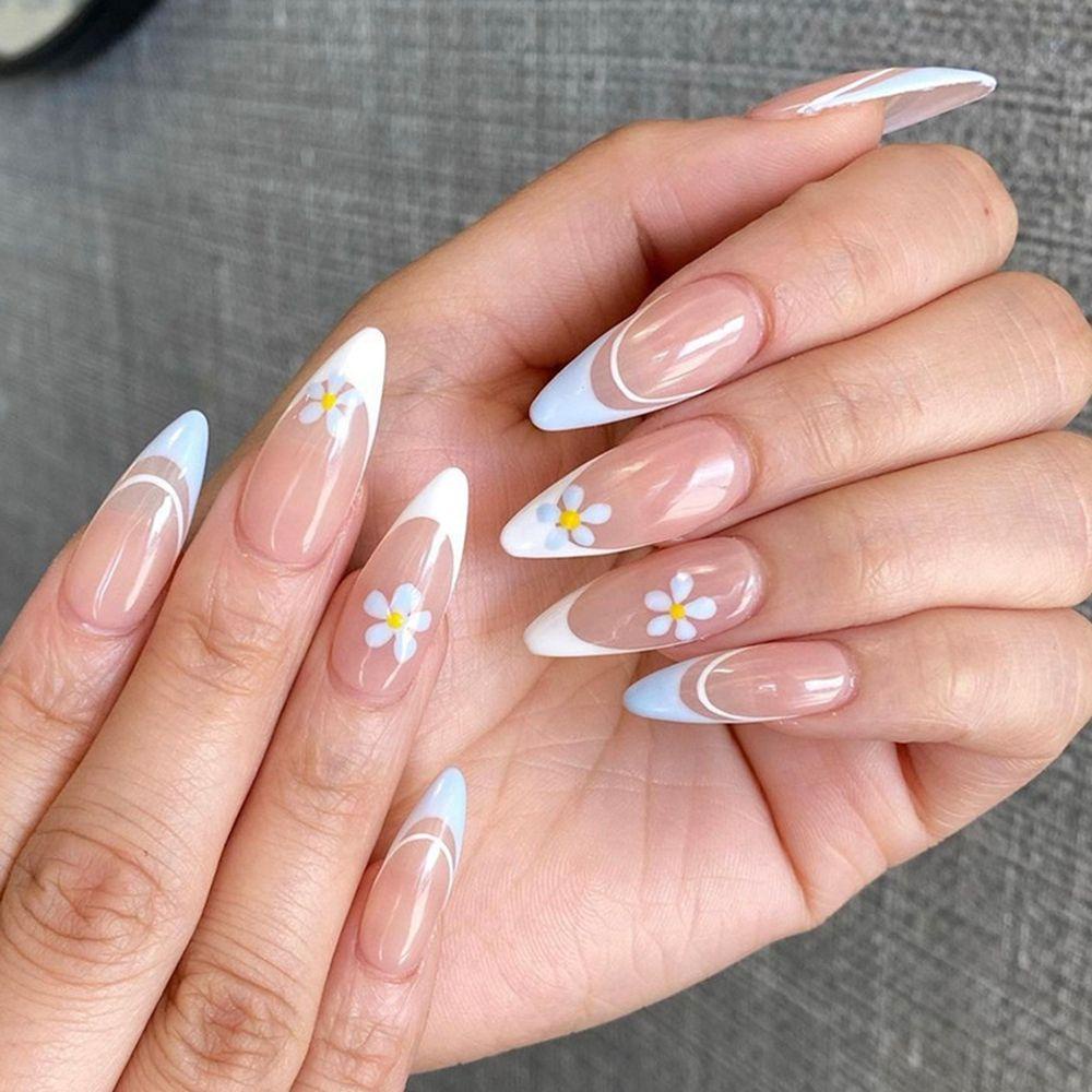 NIUYOU Bộ 24 Móng Tay Giả Che Phủ Toàn Diện Tháo Rời Được Kiểu Pháp