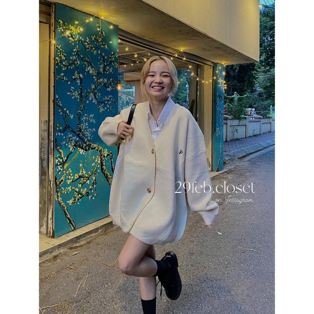 Áo khoác cardigan oversize thêu chữ P, mặc đôi nam nữ chất dày dặn ".