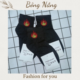 Vớ unisex hình lửa cổ ngắn, tất nam nữ in hình lửa cổ thấp Hàn Quốc Bông Nắng Store