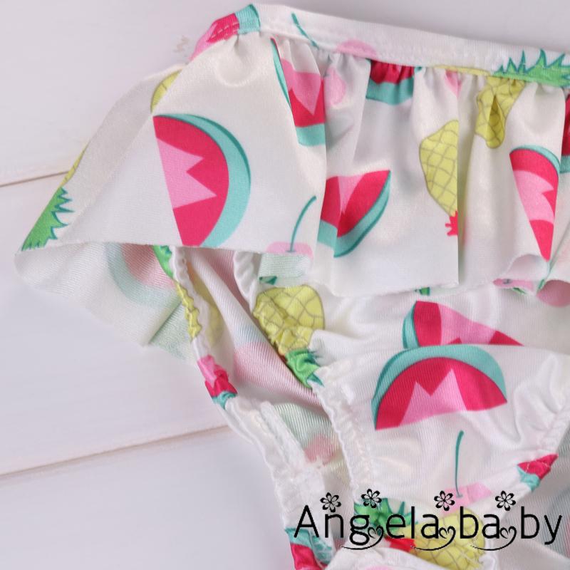 Bộ bikini 2 mảnh không tay phối bèo và họa tiết dễ thương cho bé gái