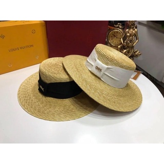 Mũ cói đi biển gaucho đai lụa to tag dior sang chảnh