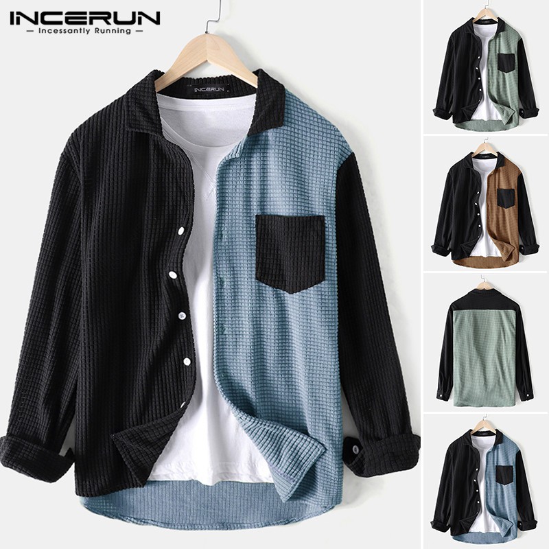 Áo Sơ Mi INCERUN Tay Dài Họa Tiết Kẻ Ô Lưới Thời Trang Dành Cho Nam