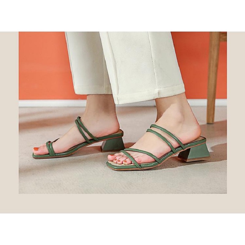 Guốc nữ đế thấp 3cm Hàn Quốc bền cao cấp Sandal cao gót 5p quai chéo đế vuông YUKIBLOOM