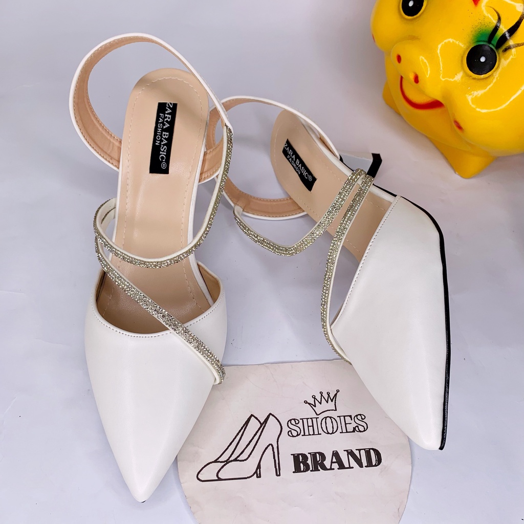 Giày cao gót nữ, sục mũi nhọn có hậu dây đính hạt xoàn - MÃ C03