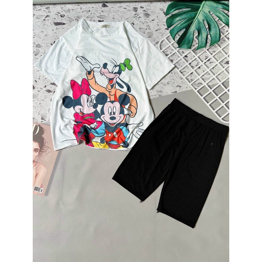 Set Bộ Thun Ngố Áo Phông Mèo Mickey Siêu Dễ Thương