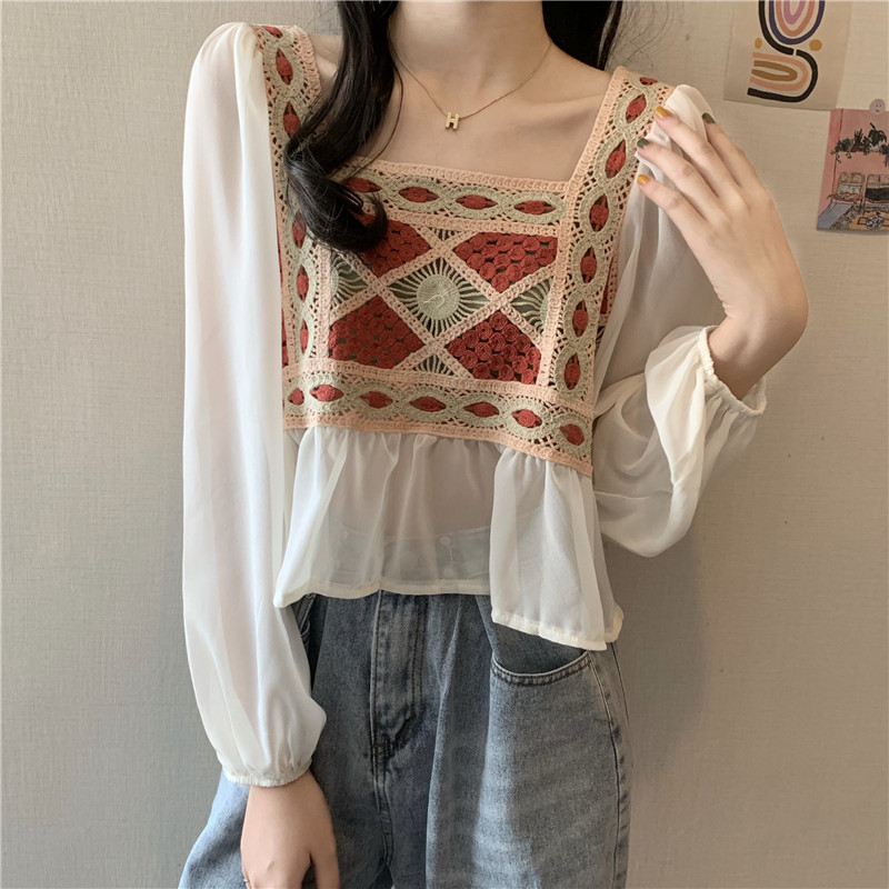 Áo voan SUXI tay dài cổ vuông thời trang dành cho nữ