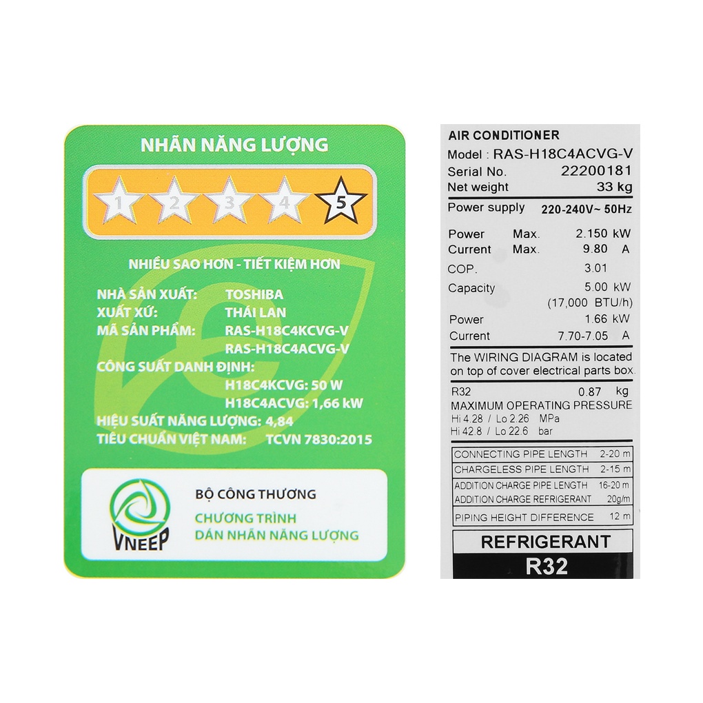 Máy lạnh Toshiba 2 HP Inverter RAS-H18C4KCVG-V