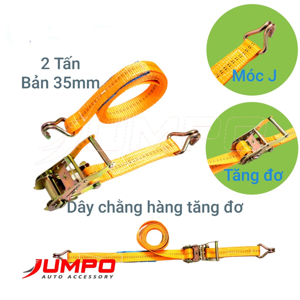 [Jumpo] Dây cảo chằng hàng tăng đơ 35mm  có móc J tải 2000kg [nhiều size]