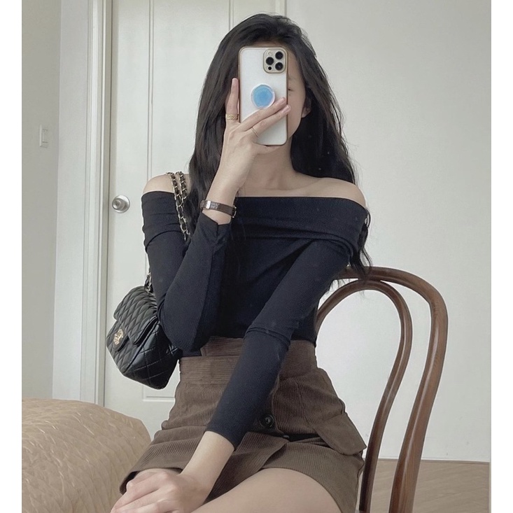 Áo thun tăm trễ vai dài tay sexy điệu đà nữ tính