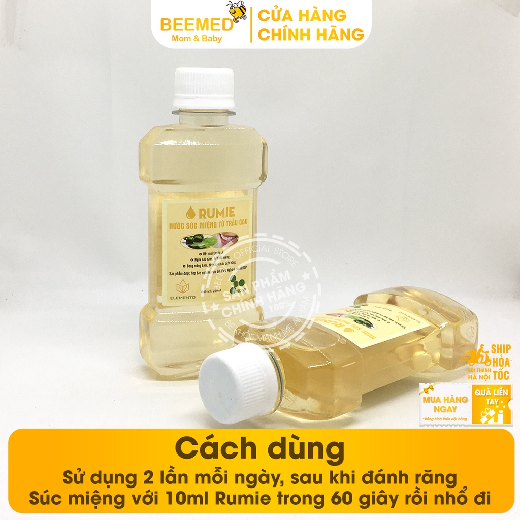 Nước súc miệng trầu không chai 220ml Rumie - hết sâu răng, nhiệt miệng, hôi miệng, giúp thơm miệng