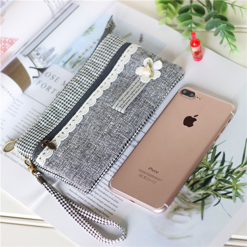Túi Đựng Điện Thoại Di Động/Tiền Xu/Điện Thoại Bằng Vải Cotton Lanh Họa Tiết Hoa Phong Cách Mới