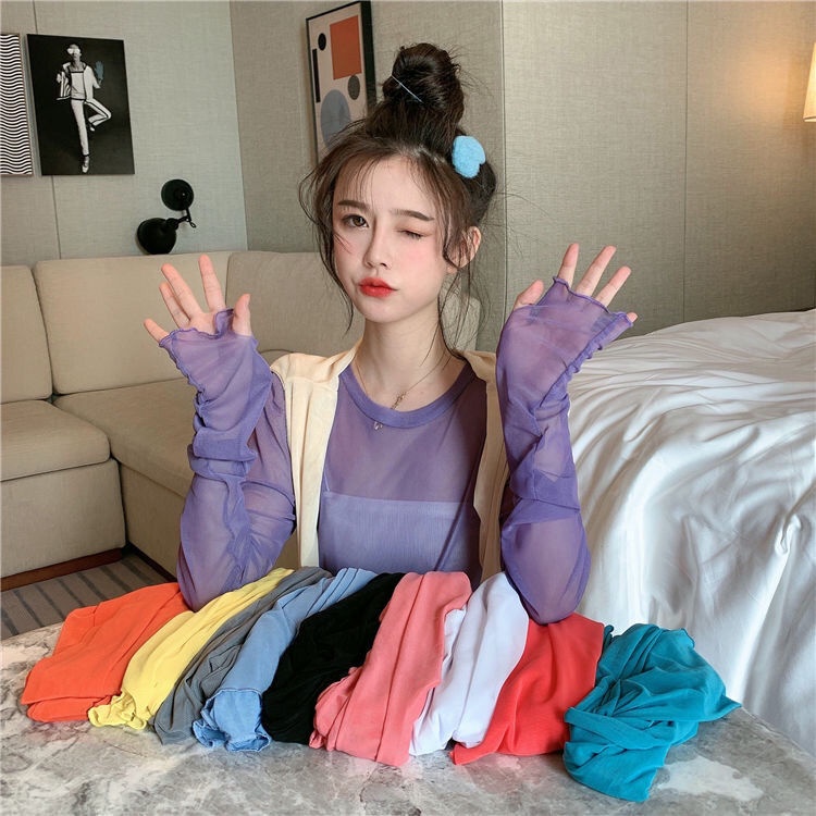 Thun Lưới Tay Dài Dáng Rộng Chống Nắng Phong Cách Hàn Quốc Thời Trang Mùa Hè Hàng Mới Dành Cho Bạn Nữ