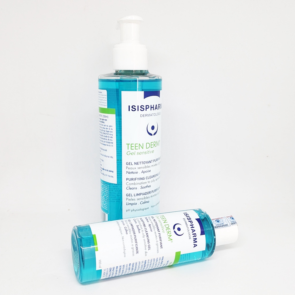 Gel rửa mặt giảm nhờn ngừa mụn cho da nhạy cảm ISIS Pharma Teen Derm Gel Sensitive  100ml/250ml