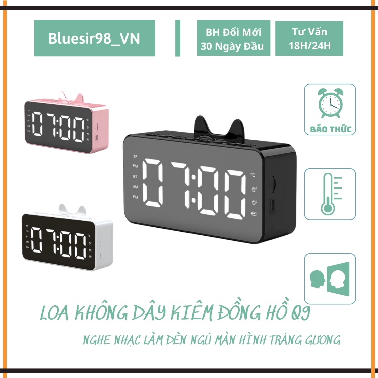 Loa bluetooth đồng hồ không dây mini G9 - Màn hình đèn led tráng gương có báo thức, hỗ trợ thẻ TF
