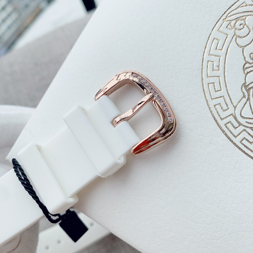 Đồng Hồ Huboler Hanboro Nữ Dây Silicon Trắng Mặt Đính Đá Rose Gold 31x42mm Authentic