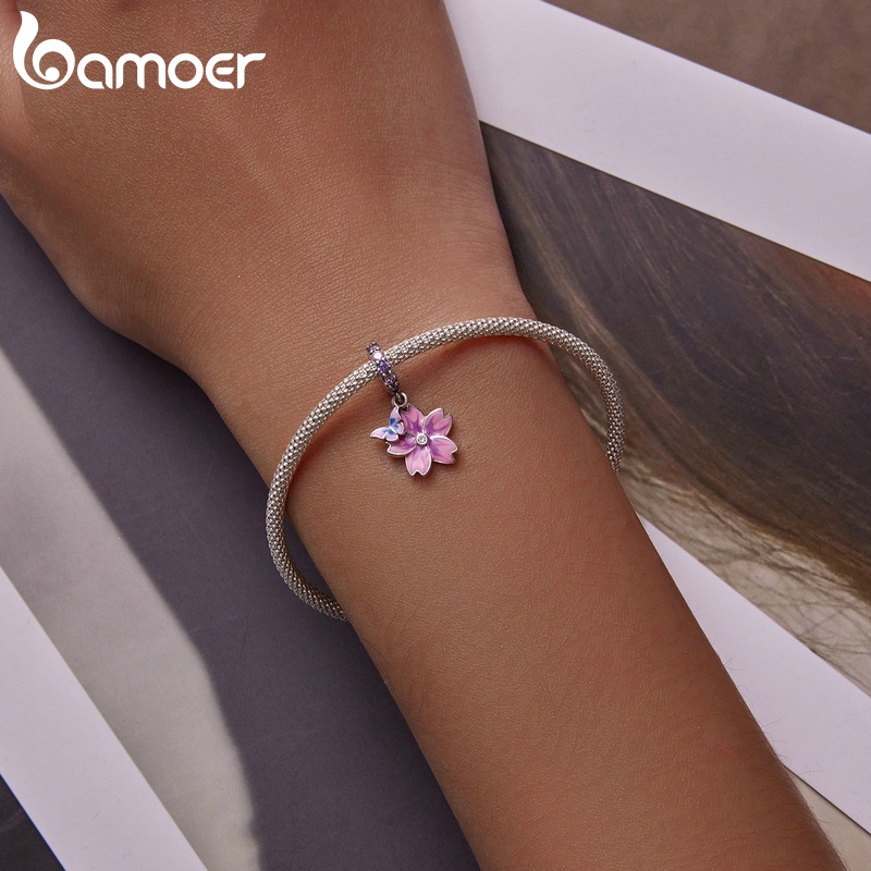 Hạt trang sức Bamoer SCC2185 925 bạc họa tiết hoa và bướm dùng làm đồ trang sức chuyên nghiệp