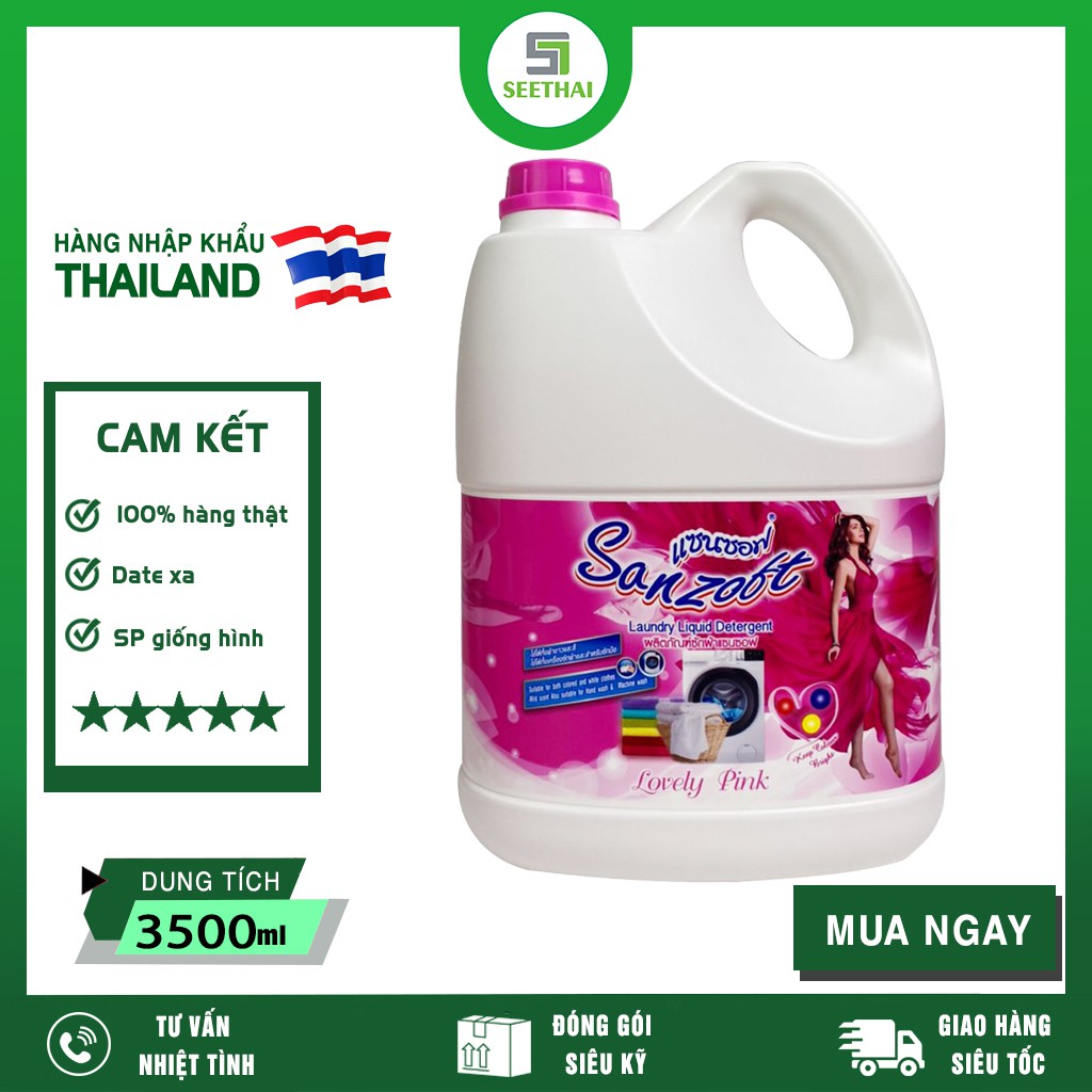 Nước giặt xả đậm đặc SANZOFT ngát hương hoa hồng đáng yêu Thái Lan 3500ml - can trắng hồng - Lovely pink