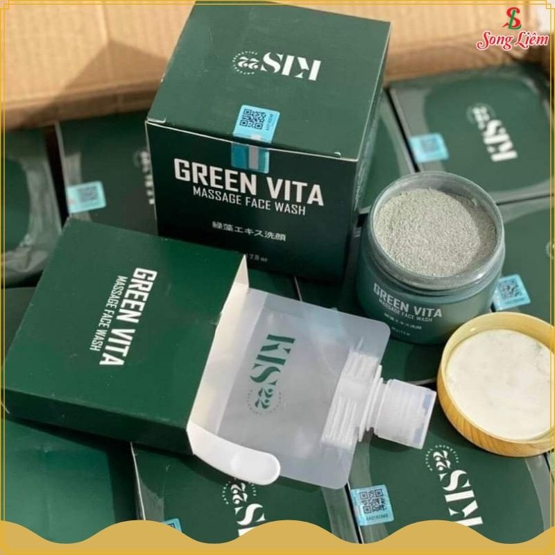 Bột rửa mặt massage vi tảo KIS22 Green Vita sáng da sạch mụn tẩy tbc se khít lỗ chân lông MatxiCorp 80g NPP Songliemshop