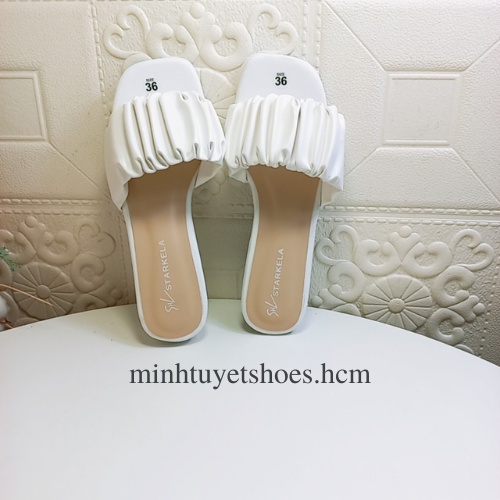 Dép nữ đế vuông cao 3cm quai ngang nhún bèo xinh xắn 4 màu đen trắng xanh hồng Minhtuyetshoes