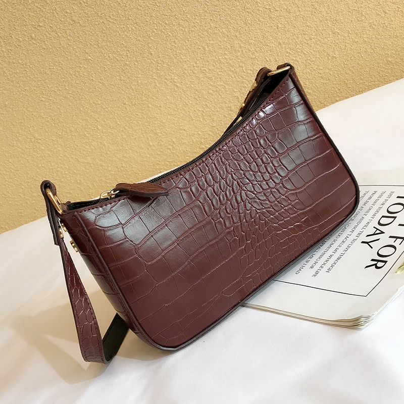 IELGY Túi xách đeo vai nhỏ họa tiết da cá sấu kiểu Pháp cổ điển Women's handbags