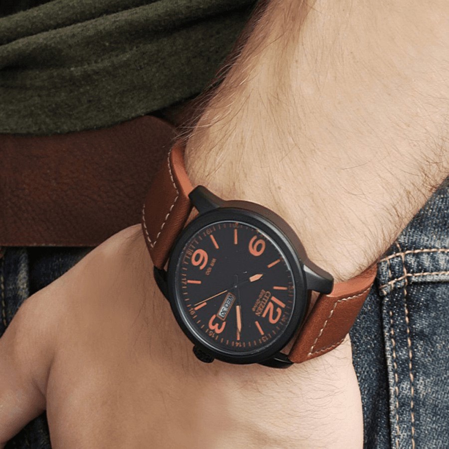 Đồng Hồ Nam Citizen BM8475-26E Eco-Drive  Dây Da Vỏ Đen Cọc Số Cam Dạ Quang