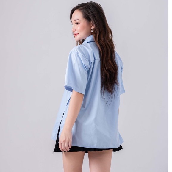Áo xẻ tà vạt cúc - Aó Sơ mi cổ đức