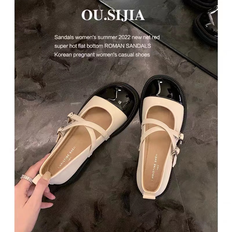 Giày Da Đế Dày Phối Màu Phong Cách Pháp Thời Trang Mùa Hè 2022 Cho Nữ