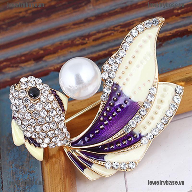 [Base] Enamel Goldfish Brooch Pin Women Rhinestone Crystal Animal Brooch Dress Jewelry [VN]