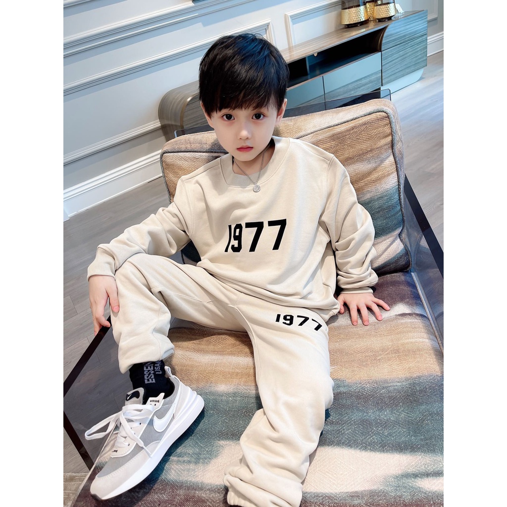 Bộ quần áo nỉ cổ tròn 1977 cho bé , Bộ trẻ em unisex , Kid_genZ