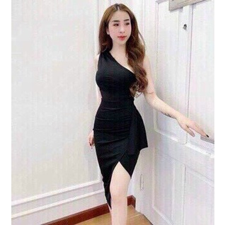 Váy Đầm Dự Tiệc Thiết Kế Lệch Vai Dáng Ôm Body Sexy Chất Liệu Umi Co Dãn Thoải Mái Sẵn 4 Màu Đỏ, Tráng, Vàng Xm Minh Phú