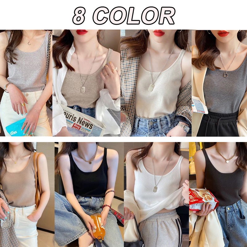 Áo Hai Dây Dệt Kim Co Giãn Phong Cách Hàn Quốc Thời Trang Mùa Hè 8 Màu Tùy Chọn