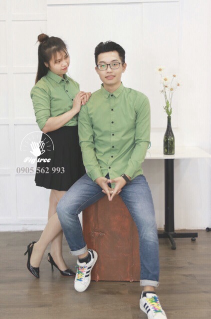 Áo sơ mi cặp SMT - xanh bơ cổ đức thời trang