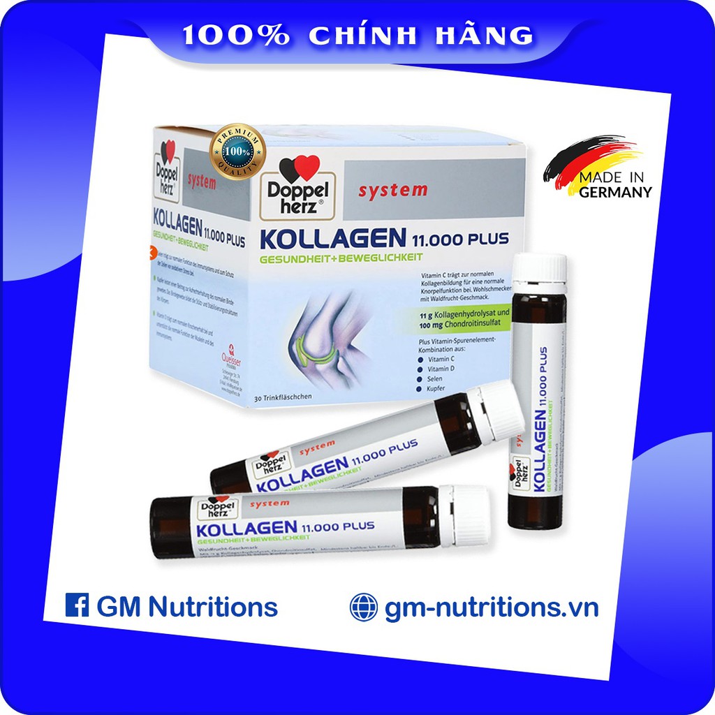 KOLLAGEN thủy phân 11000 PLUS Đức hộp 30 ống làm đẹp da , bảo vệ xương khớp