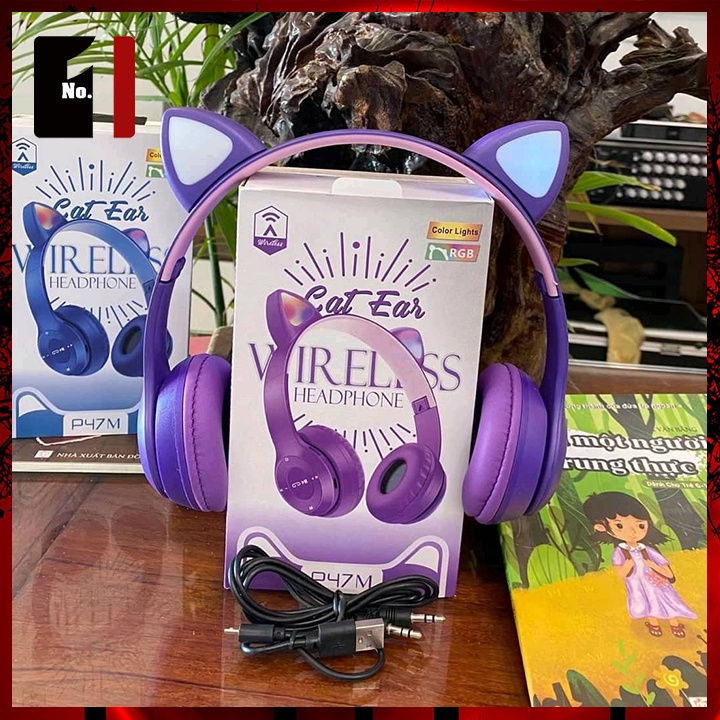 Tai Nghe Mèo Không Dây Chụp Tai Có Mic P47 Led Rgb Headphone Có Micro Nghe Nhạc Bluetooth