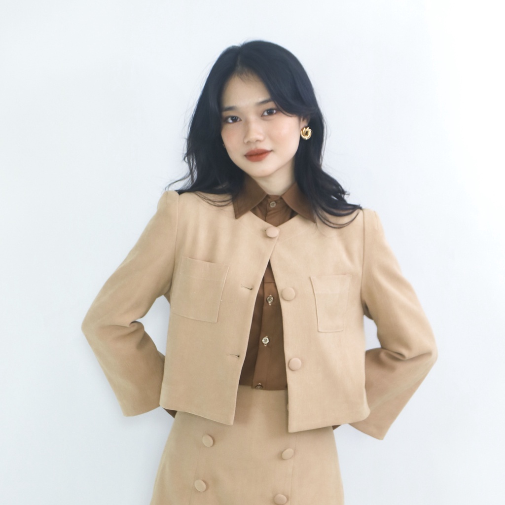 Áo khoác croptop nữ ANDIEN dáng lửng nhiều màu, cổ tròn, tay lỡ, cúc bọc thanh lịch - AA02