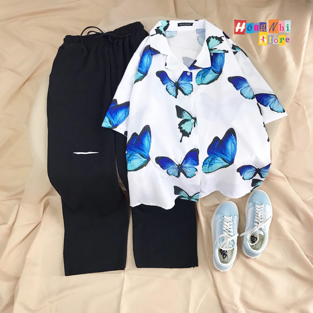 Áo sơ mi hoạ tiết tay lỡ dáng rộng, sơ mi đi biển, sơ mi bướm to tay lửng unisex - mm | BigBuy360 - bigbuy360.vn