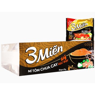 Mì 3 miền Gold Bò hầm rau thơm, tôm chua cay thùng 30 gói x 75g