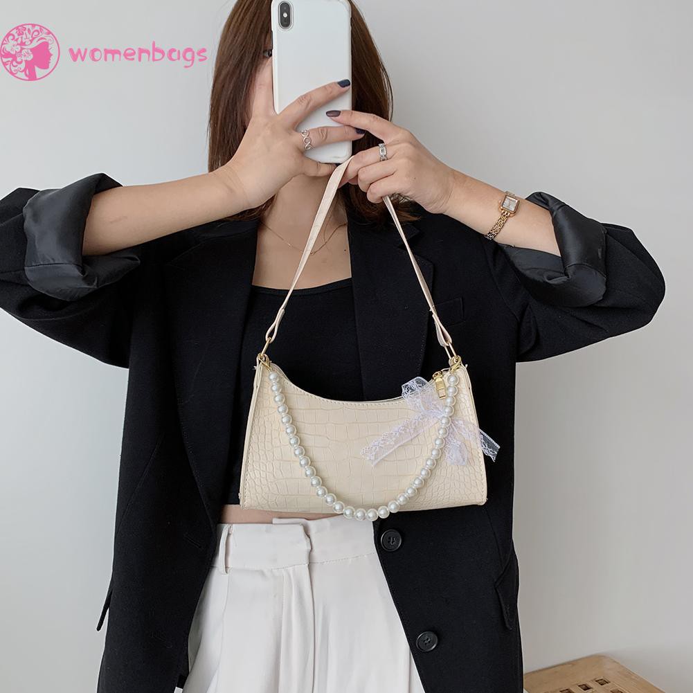 Túi Xách Da Pu Đính Nơ Ngọc Trai Thời Trang Cho Nữ