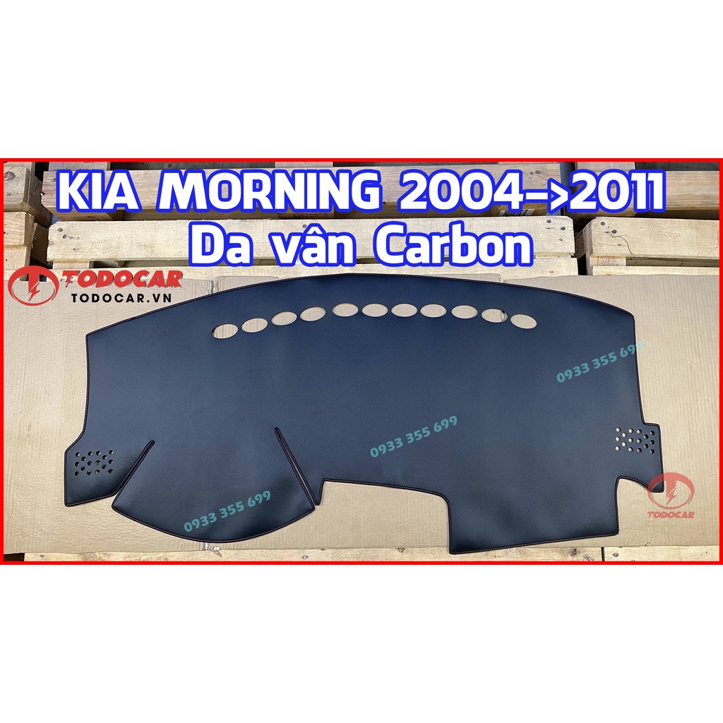 Thảm Taplo KIA MORNING bằng Nhung lông Cừu, Da vân Carbon, Da vân Gỗ