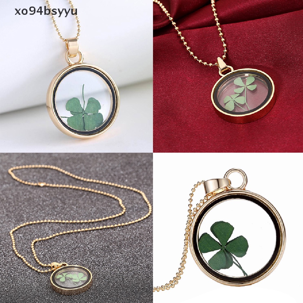 Vòng cổ Xo94Bsyu Mặt Cỏ Bốn Lá Khô Tự Nhiên Bằng Nhựa Resin Trong Suốt