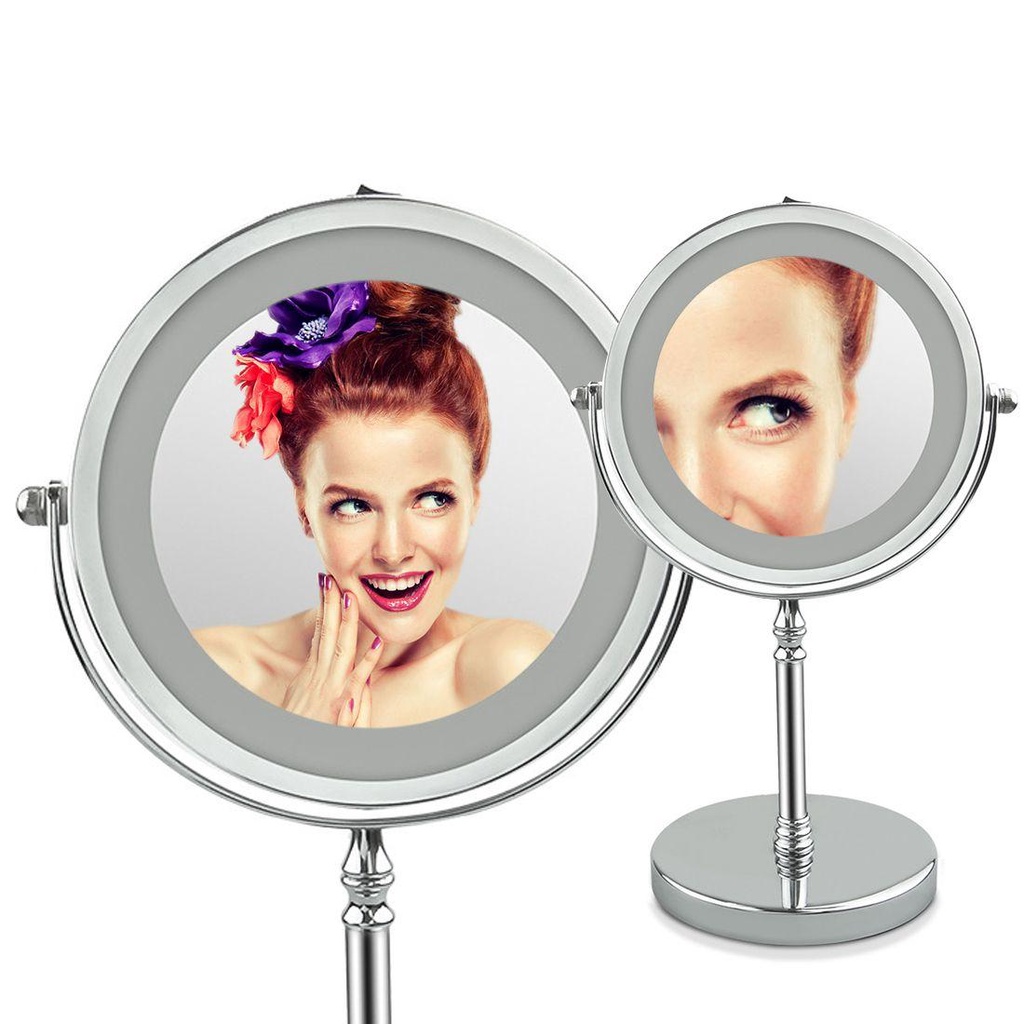 OCEANMAP Gương Trang Điểm Phóng Đại 10 Lần Ánh Sáng Trắng Tự Nhiên Xoay 360 Độ Có Đèn LED