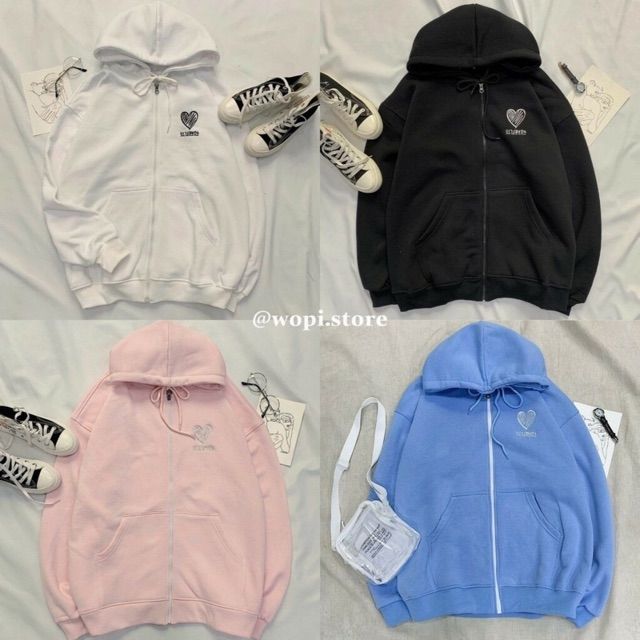 [Giá siêu rẻ] Áo khoác nỉ zip form rộng, họa tiết trái tim thêu, kèm ảnh thật ở cuối | BigBuy360 - bigbuy360.vn