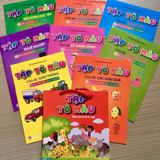Túi tô màu cho bé 3-4 tuổi ( 8 quyển giá bìa 75k) tặng kèm hộp màu kolokit 10 màu