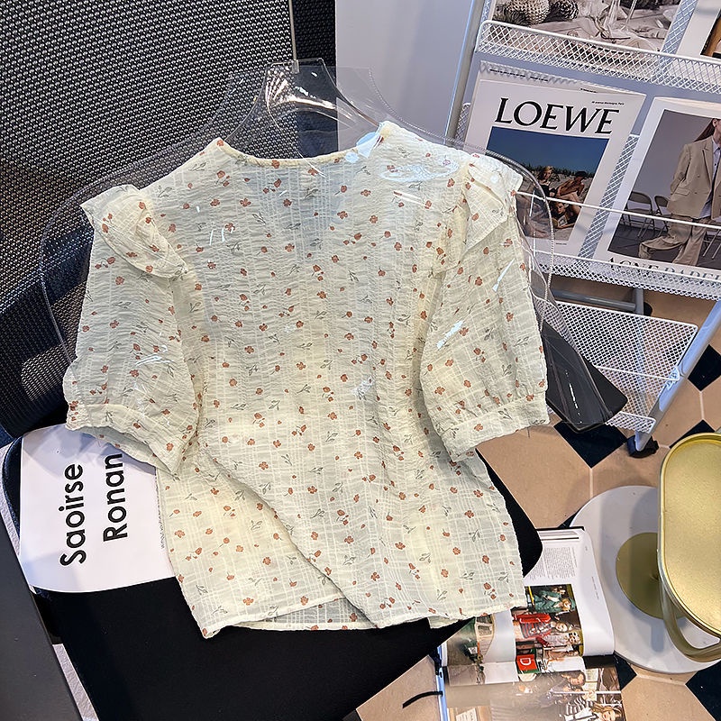 Áo Sơ Mi Tay Ngắn Cổ Chữ V Phối Bèo Thời Trang Mùa Hè Cho Nữ