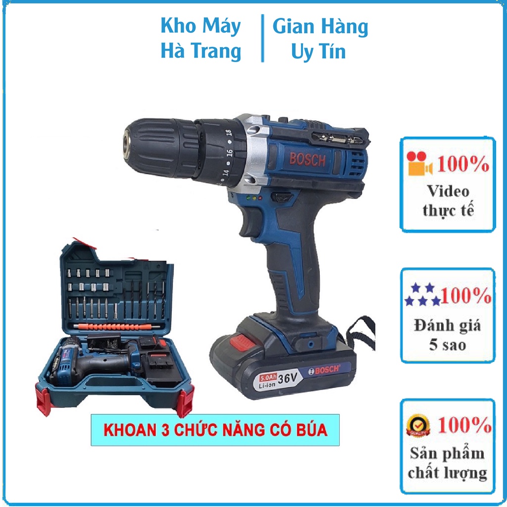 Máy Khoan Bắn Vít Dùng Pin Bosch 36V - Máy Khoan 3 Chức Năng Có Búa Bắt Vít Khoan Tường
