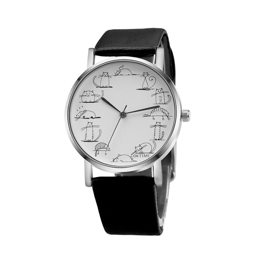 Đồng Hồ Dây Da Giả Mặt Hình Mèo Dễ Thương Cho Nữ | BigBuy360 - bigbuy360.vn