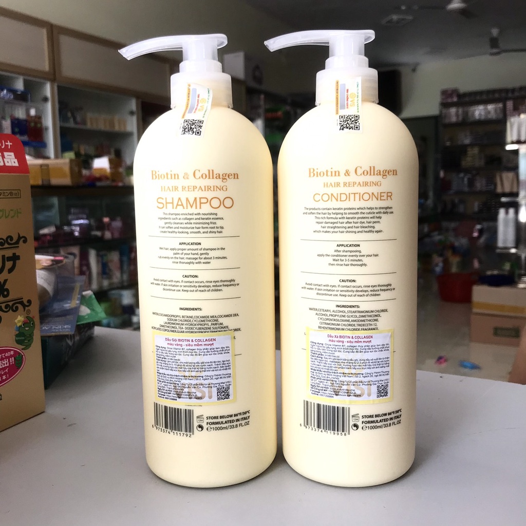 Bộ SET Dàu Gội Xả Biotin&Collagen1+1L Màu vàng Siêu Mềm Mượt Phục Hồi Và Chống Gãy Dụng