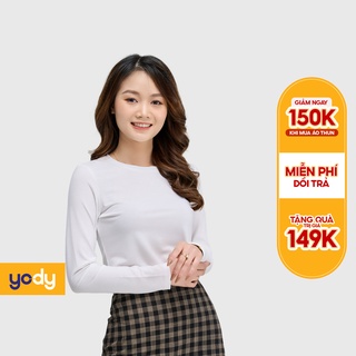 Áo giữ nhiệt YODY nữ vải cotton co giãn, không nhăn, bai xù, áo thun dài tay ATN4606